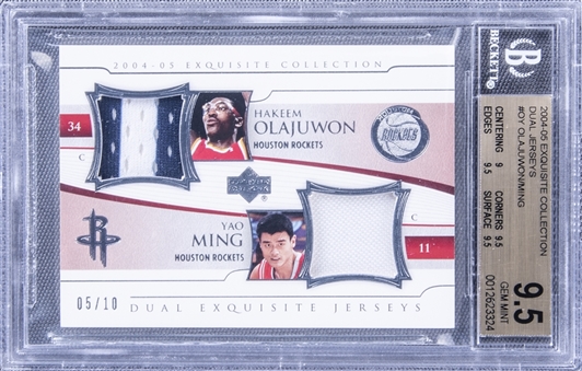 2004-05 UD "Exquisite Collection" Dual Jerseys #OY Hakeem Olajuwon/Yao Ming Game Used Patch Card (#05/10) - BGS GEM MINT 9.5